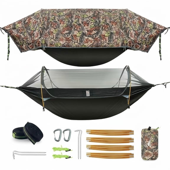 3-in-1 Camouflage Waterproof Camping Hammock with Mosquito Net and Rainfly