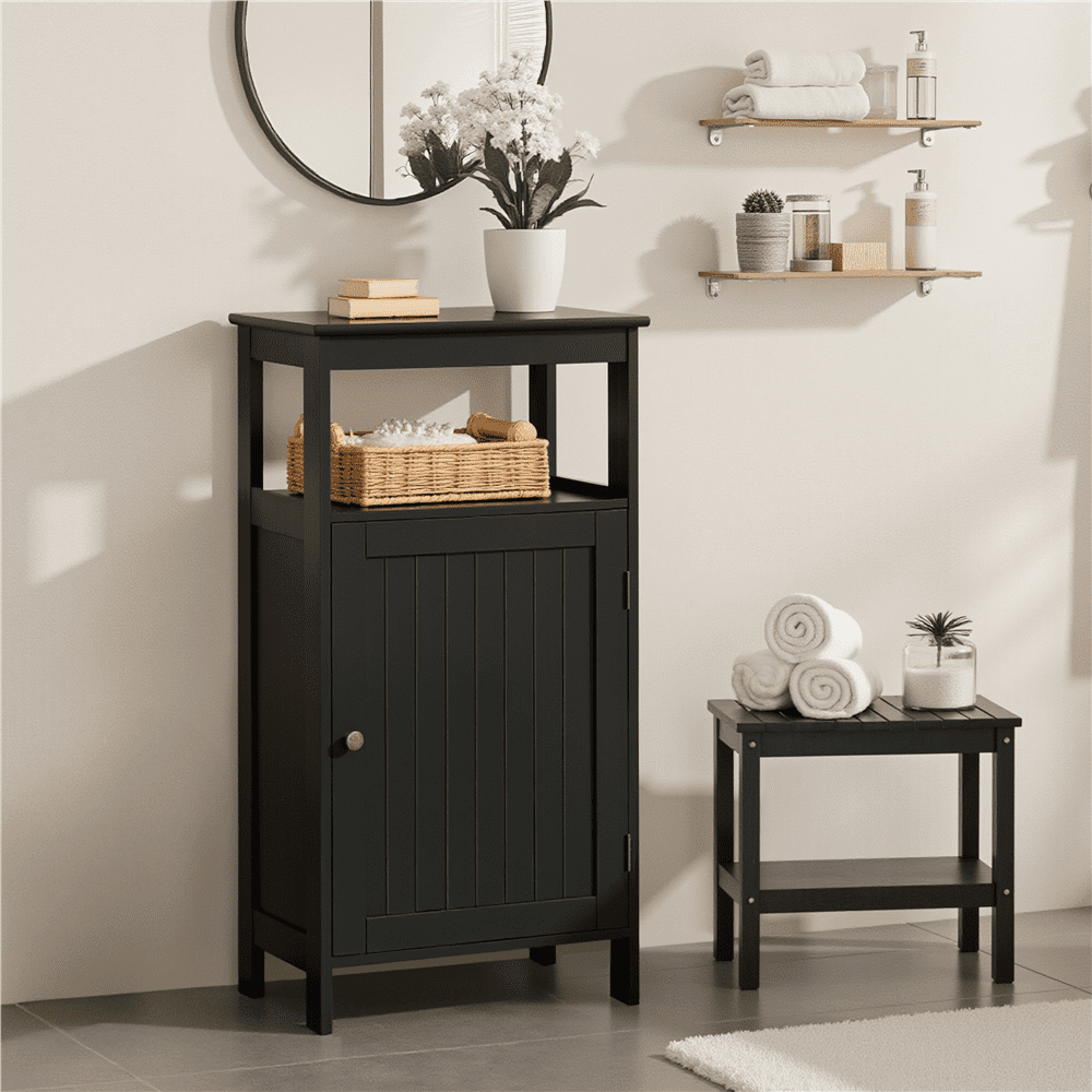 Alden Design 4-Tier Bathroom Floor Cabinet with Adjustable Shelf, Black