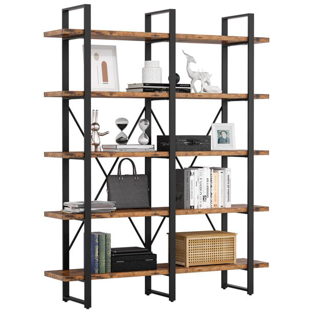 Ironck Industrial Bookshelf And, Open Metal Wood Bookcase