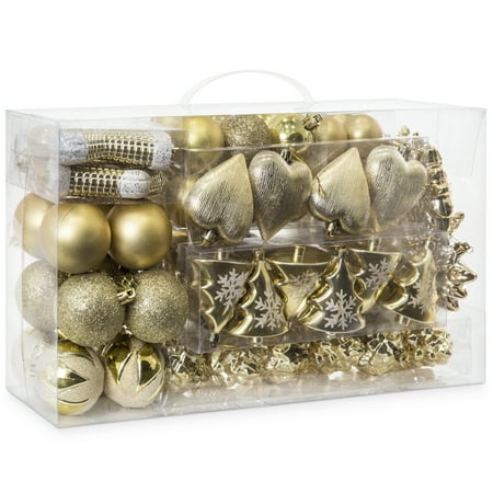 Best Choice Products Set of 72 Shatterproof Handcrafted Assorted Hanging Christmas Ornaments w/ Embossed Glitter Design, Gold