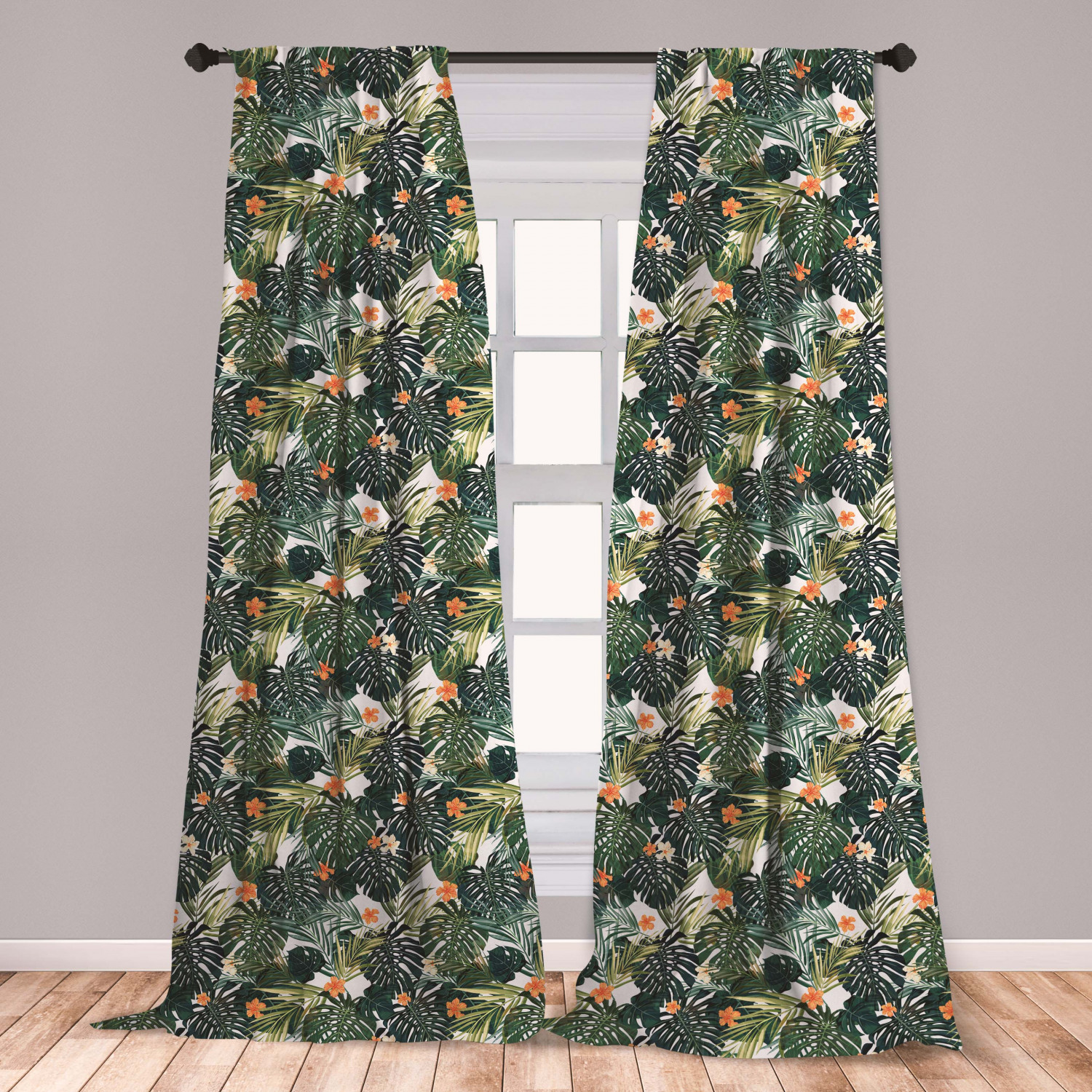 Green Curtains 2 Panels Set, Hawaiian Summer Aloha Pattern with