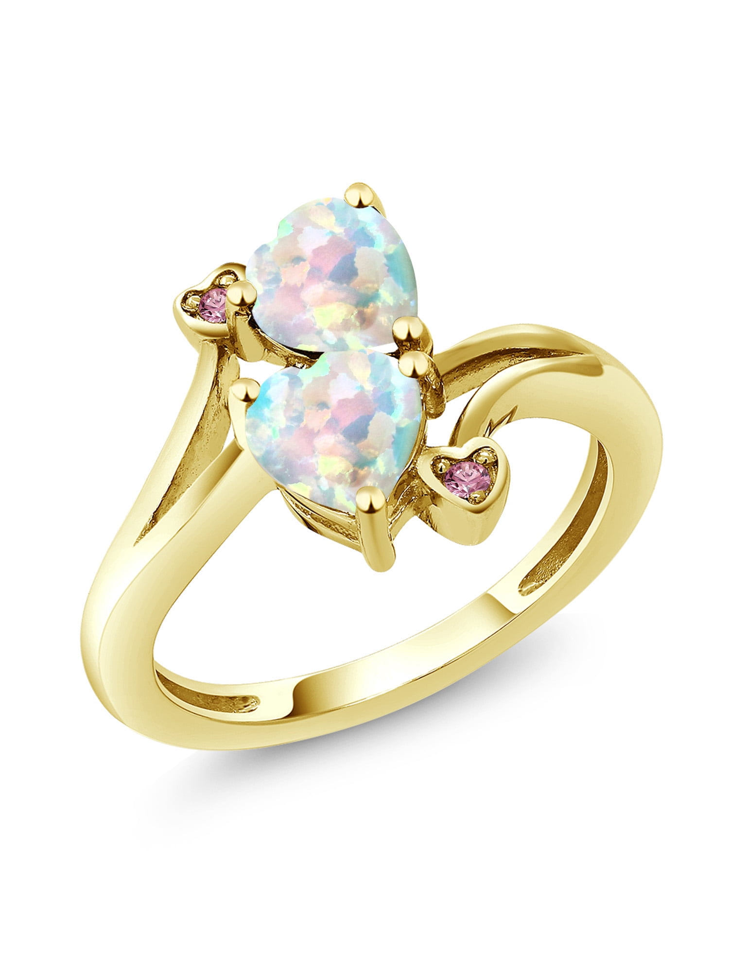 Gem Stone King 1.53 Ct Heart Shape Citrine Blue Created Sapphire 10K White Gold Diamond Ring Available 5,6,7,8,9