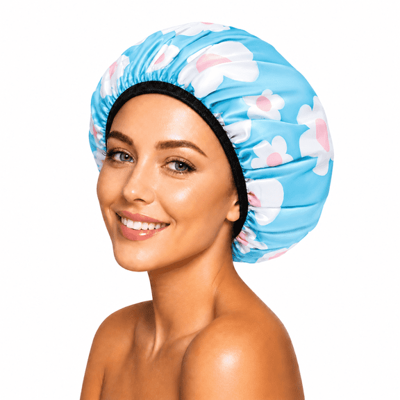 Shower Cap,Terry Lined Shower Cap for Women Reusable, Large Size