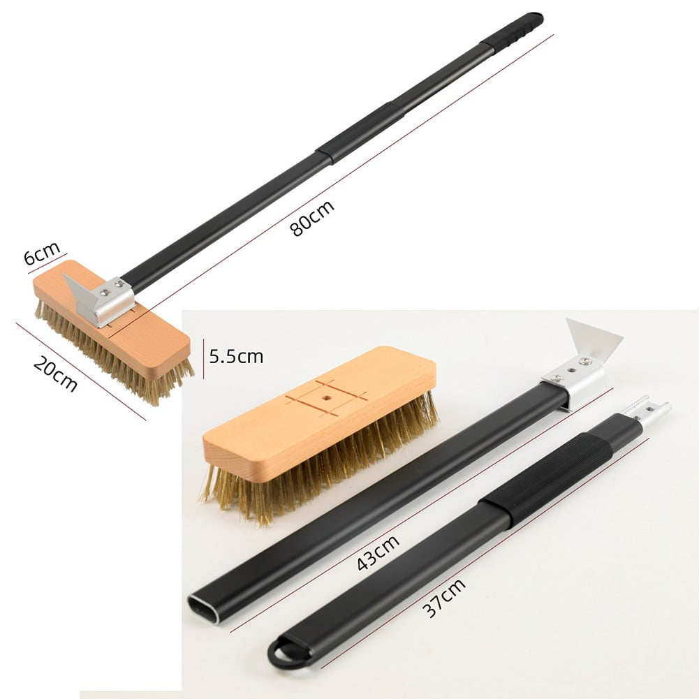 Pizza Oven Brush with Steel Scraper and Removable Aluminum Handle - 31.5\" Long Brass Bristle Cleaner for Wood Fired Ovens