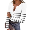 thumbnail image 2 of FDGIU ‌‌‌‌‌‌‌Women’s Ribbed Knit Striped Long Sleeve Top - Henley Neck Slim Fit Layered Tee for Work Casual, 2 of 7