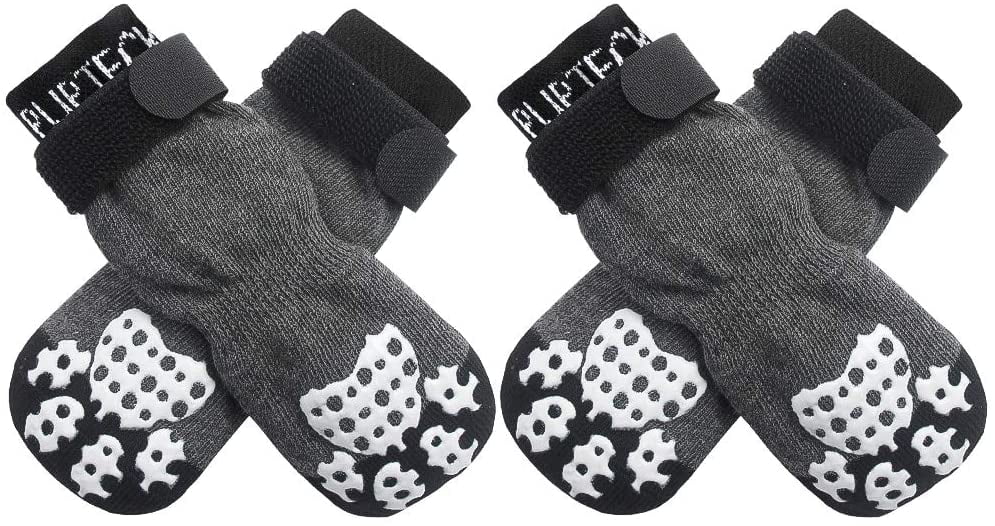 PUPTECK Double Side Anti-Slip Dog Socks with Adjustable Straps for Indoor Wear 2 Pairs Pet Paw Protection Traction Control Socks on Hardwood Floor 