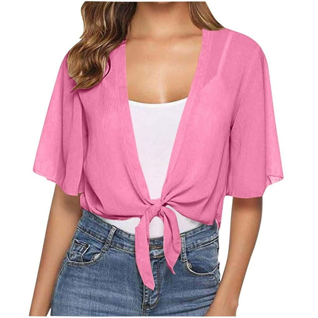 Ovbmpzd Hauts Roses pour Femmes Manches Courtes Été Chiffon Confortables Chemises Unies Gilet pour Femmes L