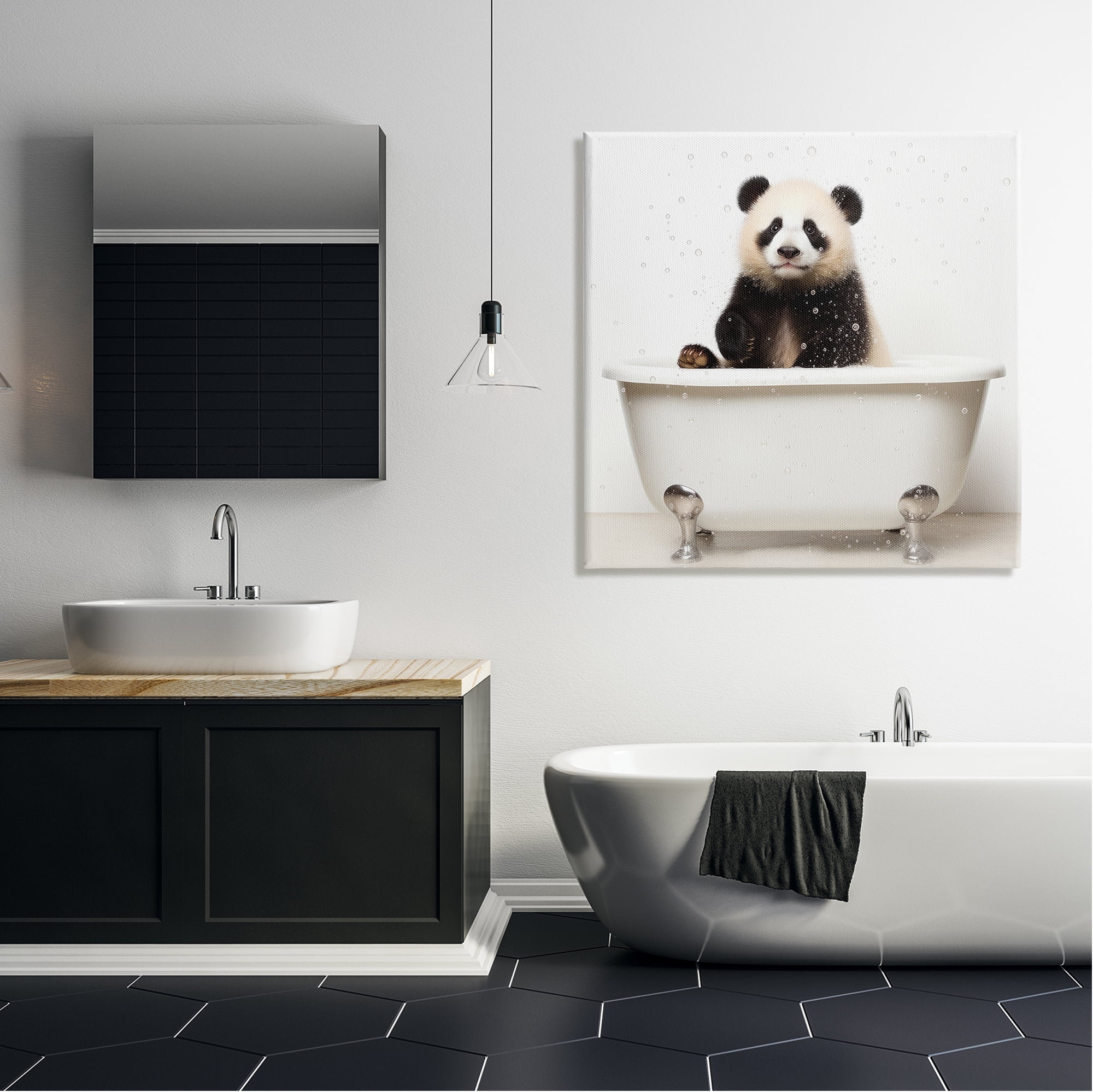 Stupell Industries Panda Bathtub Bubbles Animals & Insects Painting Gallery Wrapped Canvas Art Print Wall Art, 36 x 36