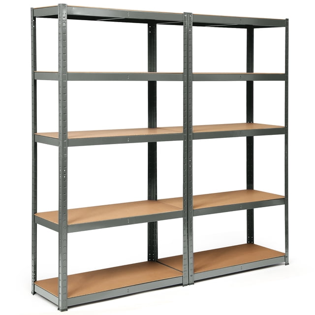 Costway 2 Pcs Étagère de Rangement Robuste 72 Pieds' en Acier Métal pour Garage 5 Niveaux Réglables Gris