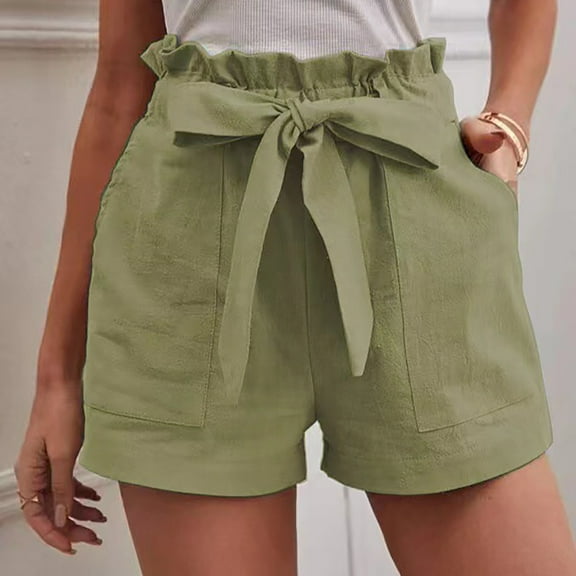 Summer Saving Clearance AXXD Women'S Shorts Pocket Fashion Solid Color Casual Wide Leg Loose High Waist Lace-up Shorts Spring Photo-Ready Outfits