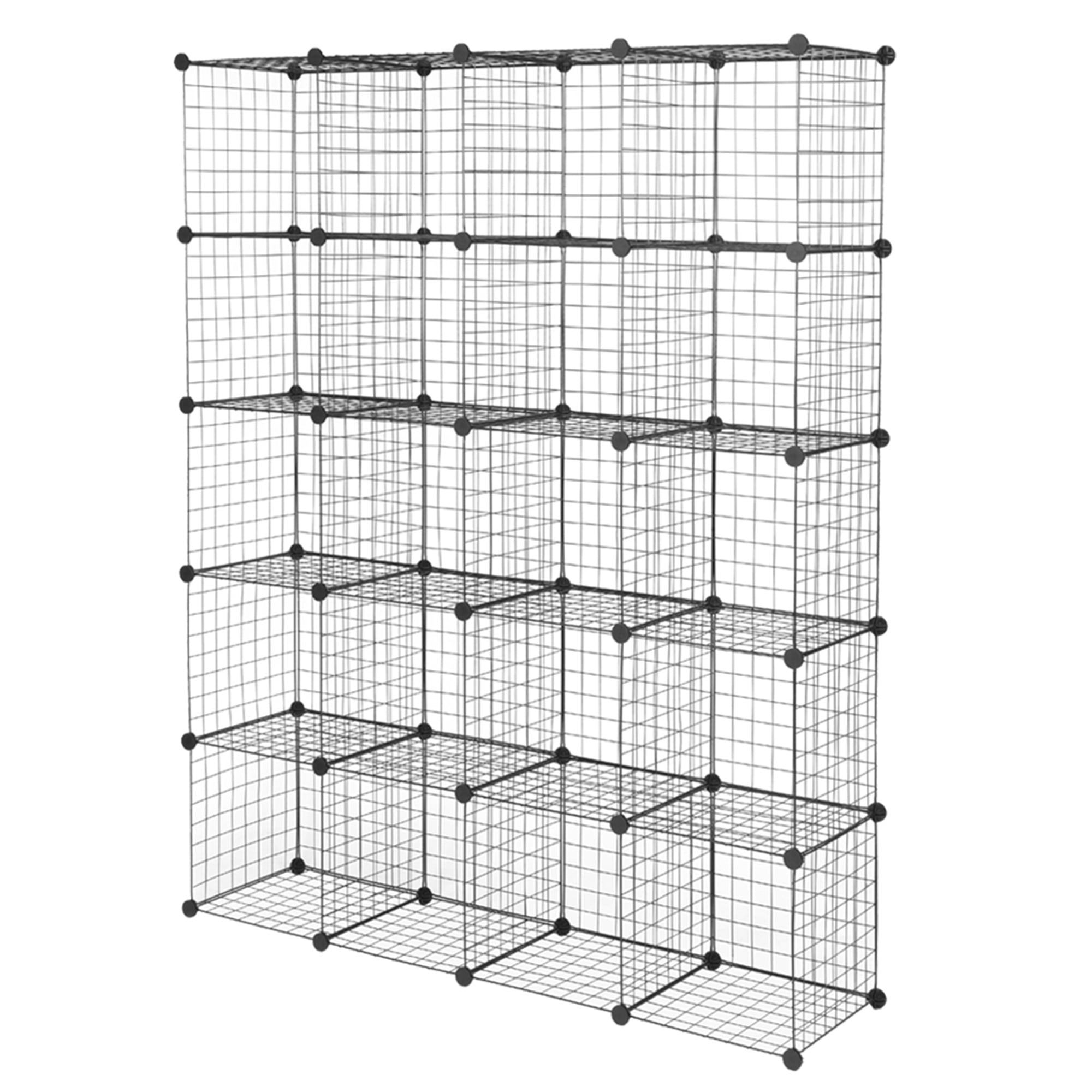 20-Cube Storage Organizer, DIY Modular Wire Grid Bookshelf, Closet Shelves Unit for Home Office, Toy Organizer & Bookcase, Black (14" Cubes)