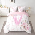 thumbnail image 2 of Erosebridal Initial Letter V Bedding Sets King Size, Romantic Rose Bedding Accessories, Girly Fairy Decor, Reversible 7-Piece, 2 of 5