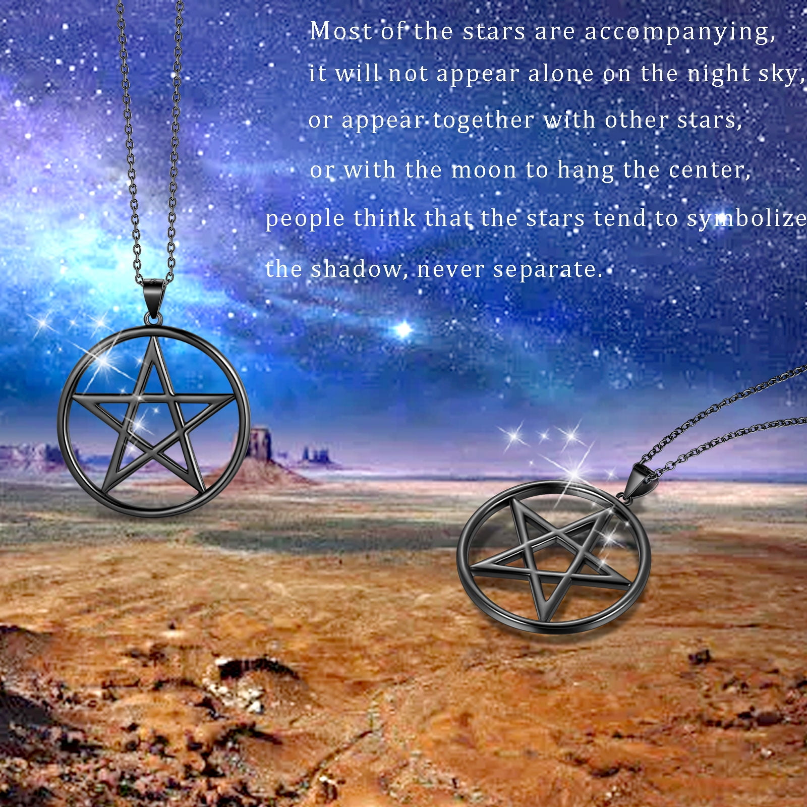 Hipunk 925 Sterling Silver Pentagram Necklace for Men Women Star Pendant Black Pentacle Necklace Wicca Pagan Jewelry Father's Day Gifts