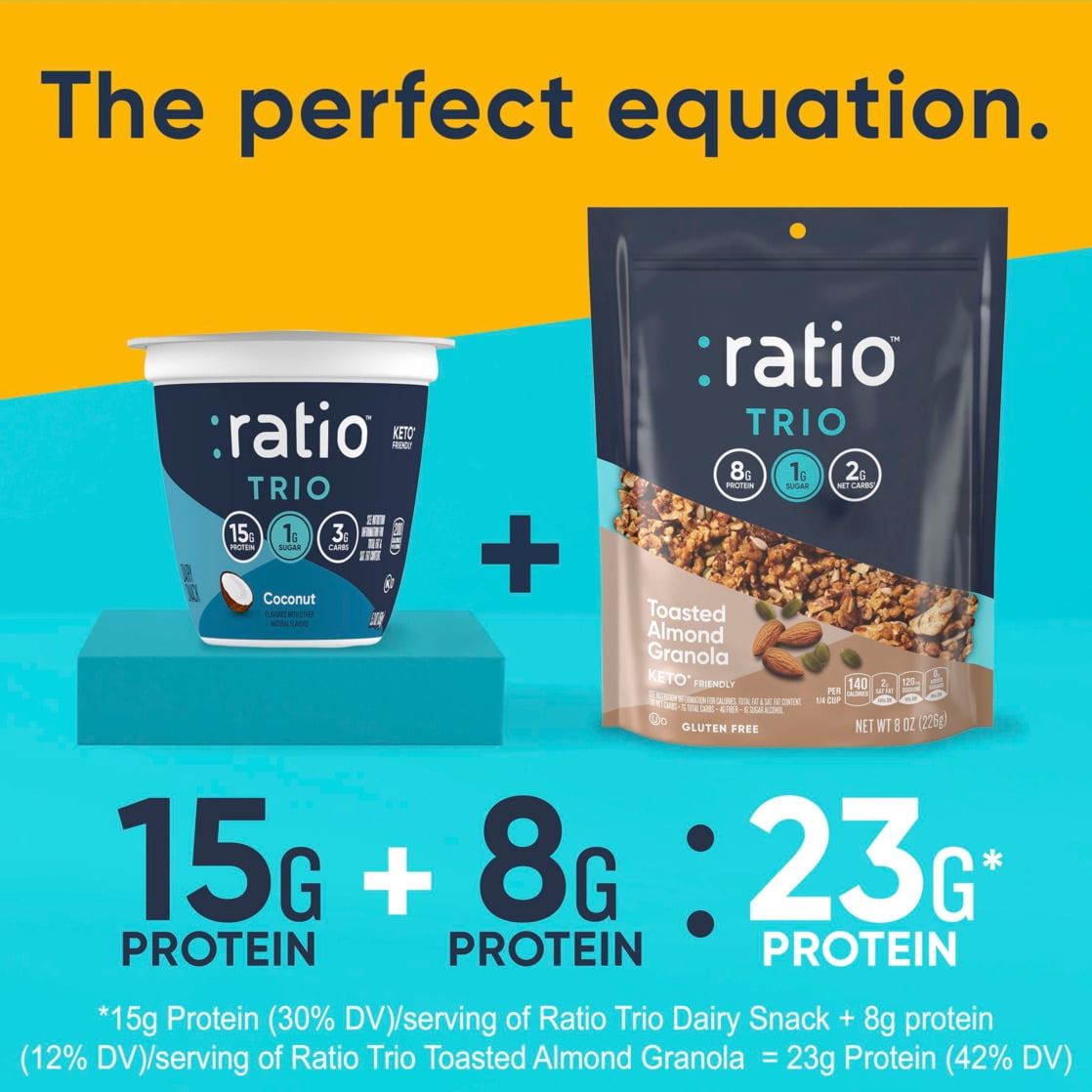 Ratio Trio Yogurt Cultured Dairy Snack, Coconut, 1g Sugar, Keto Yogurt Alternative, 4 Cups