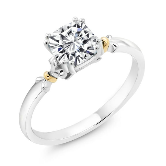 Gem Stone King 925 Silver and 10K Yellow Gold IGI Certified Lab Grown Diamond Solitaire Engagement Ring for Women | 1 Ct Cushion Cut | F-G Color | VS Clarity (Size 9)