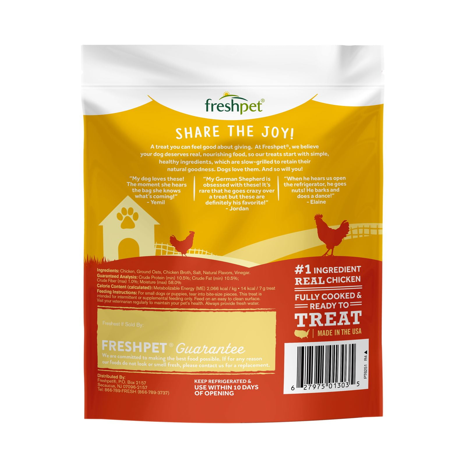 (6 pack) Freshpet Dog Treat, Dog Joy Slow Grilled Chicken Treat, 6.4 oz Bag