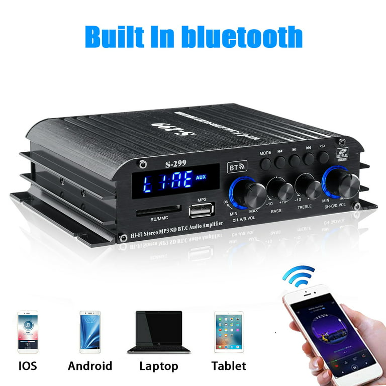 4,1 CH Ampli, 1200W Amplificateur HiFi Bluetooth 5.0, 40W x 4 +
