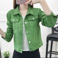 thumbnail image 3 of Dtydtpe 2024 Clearance Sales, Winter Coats for Women, Women Fashion Lapel Solid Casual Denim Buttons Blazer Jeans Jacket Cardigan Green, 3 of 4