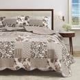 thumbnail image 6 of Floral Quilt Set - Lightweight, Soft, All-Season - 2-Piece Reversible Patchwork Scalloped Bedding Set (Twin / Twin XL, Taupe), 6 of 6