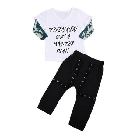 

2PCS Newborn Toddler Infant Baby Kids Boy Clothes T-shirt Tops+rivet Long Pants Outfits Set