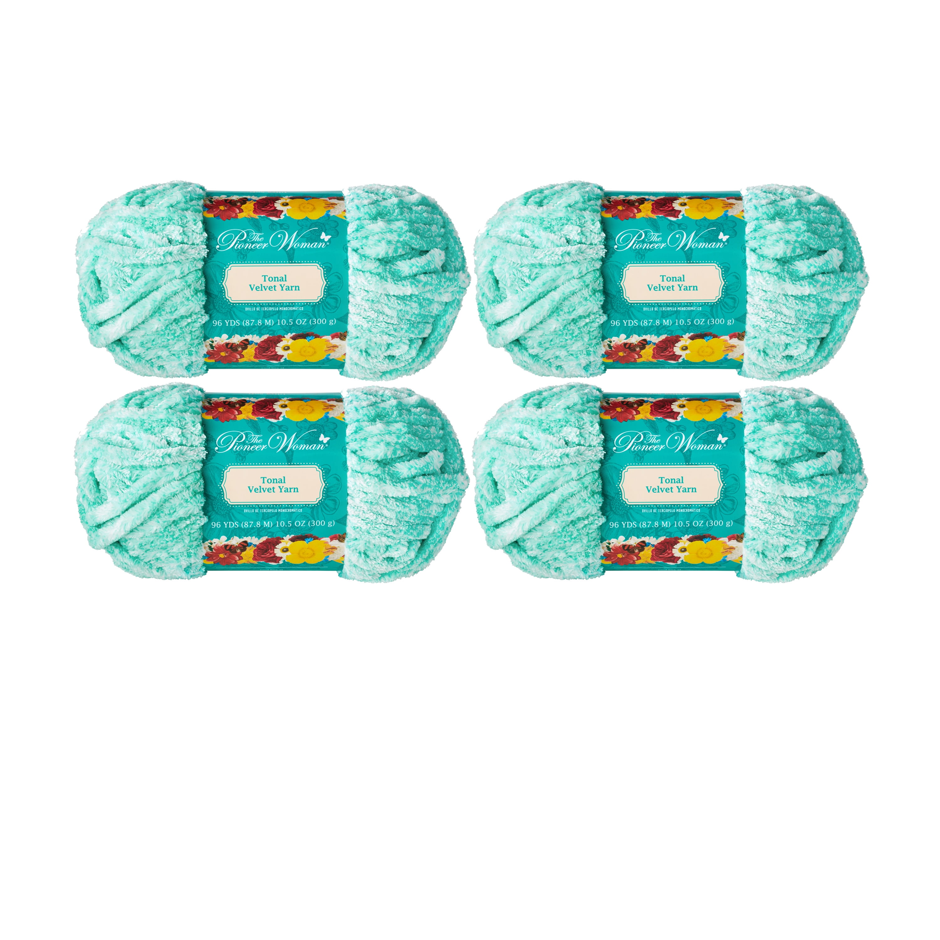 The Pioneer Woman Tonal Velvet Mint Yarn, 96 Yards, Pack of 4