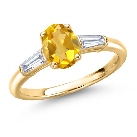 Gem Stone King 10K Yellow Gold Yellow Citrine and Lab Grown Diamond Engagement Ring for Women | 1.60 Cttw | Oval 8X6MM | Gemstone November Birthstone | Size 6