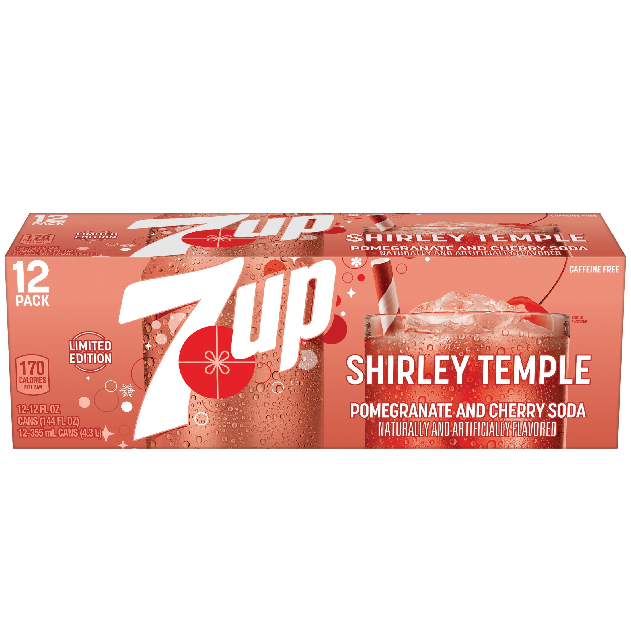 7UP Caffeine Free Shirley Temple Pomegranate and Cherry Flavored Soda Pop, 12 fl oz cans, 12 pack