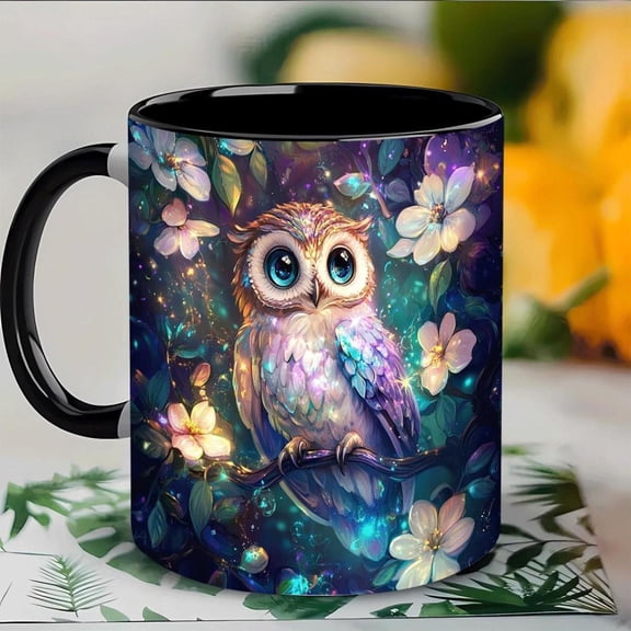 1 Woods Ceramic Ear Mug with Owl Floral Design 11oz Porcelain Coffee Cup Vibrant Colors Christmas Easter Valentine s Day Gifts Office Home Use Mug Ite