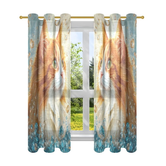 BZSMCE Window Curtain Panels Fashion Cat in A Bubble Bath Printed 63x42in/63x52in