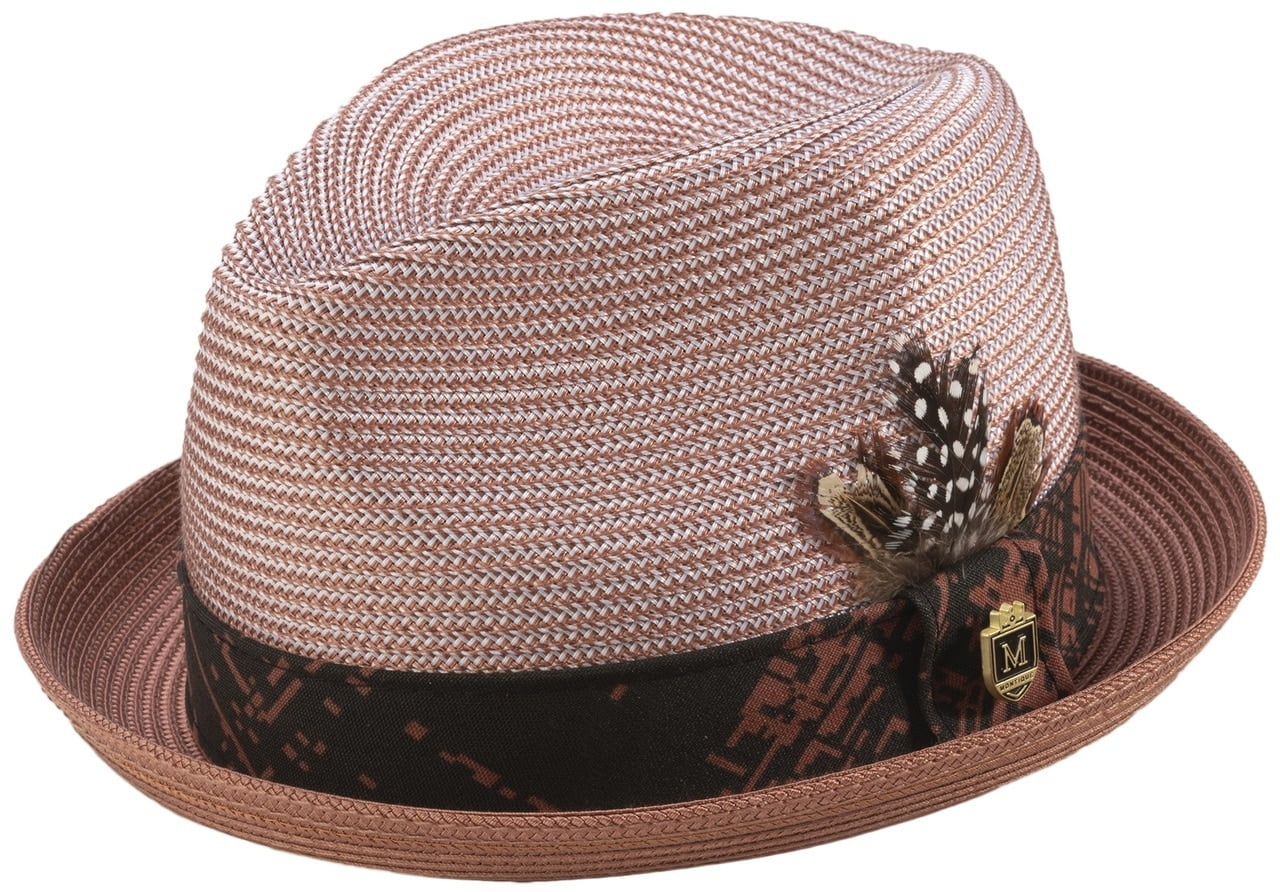 Montique Cognac Braided Stingy Brim Pinch Fedora Hat H1904