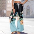 thumbnail image 5 of WTOBBY Women's Summer Boho Floral Print Wide Leg Palazzo Pants with High Waist Elastic Drawstring and Side Pockets for Comfortable Everyday Use ,Light Blue XL, 5 of 7