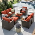 thumbnail image 5 of ELPOSUN 7 Pieces Outdoor Patio Furniture Set, 4 x Single Chair, 2 x Ottoman and 3-Seat Sofa with Cushions, Outdoor Wicker Sectional Conversation Set for Garden, Poolside, Backyard, Wine Red Cushions, 5 of 7