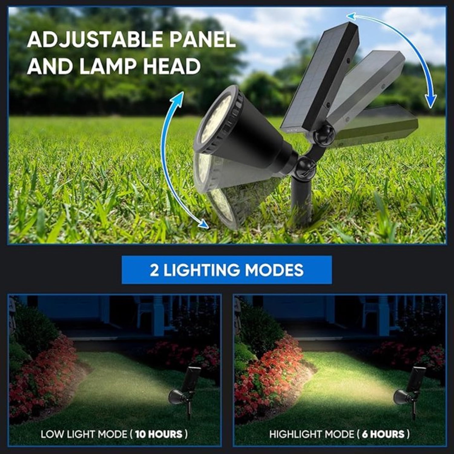 D.FAMILY 2-Pack 1800LM Solar Spot Lights, IP65 Waterproof 18-LED Outdoor Lights
