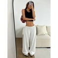 thumbnail image 6 of Women'S Wide Leg Sweatpants Drawstring Baggy Trousers High Waisted Loose Casual Jogger Pants White XS, 6 of 9