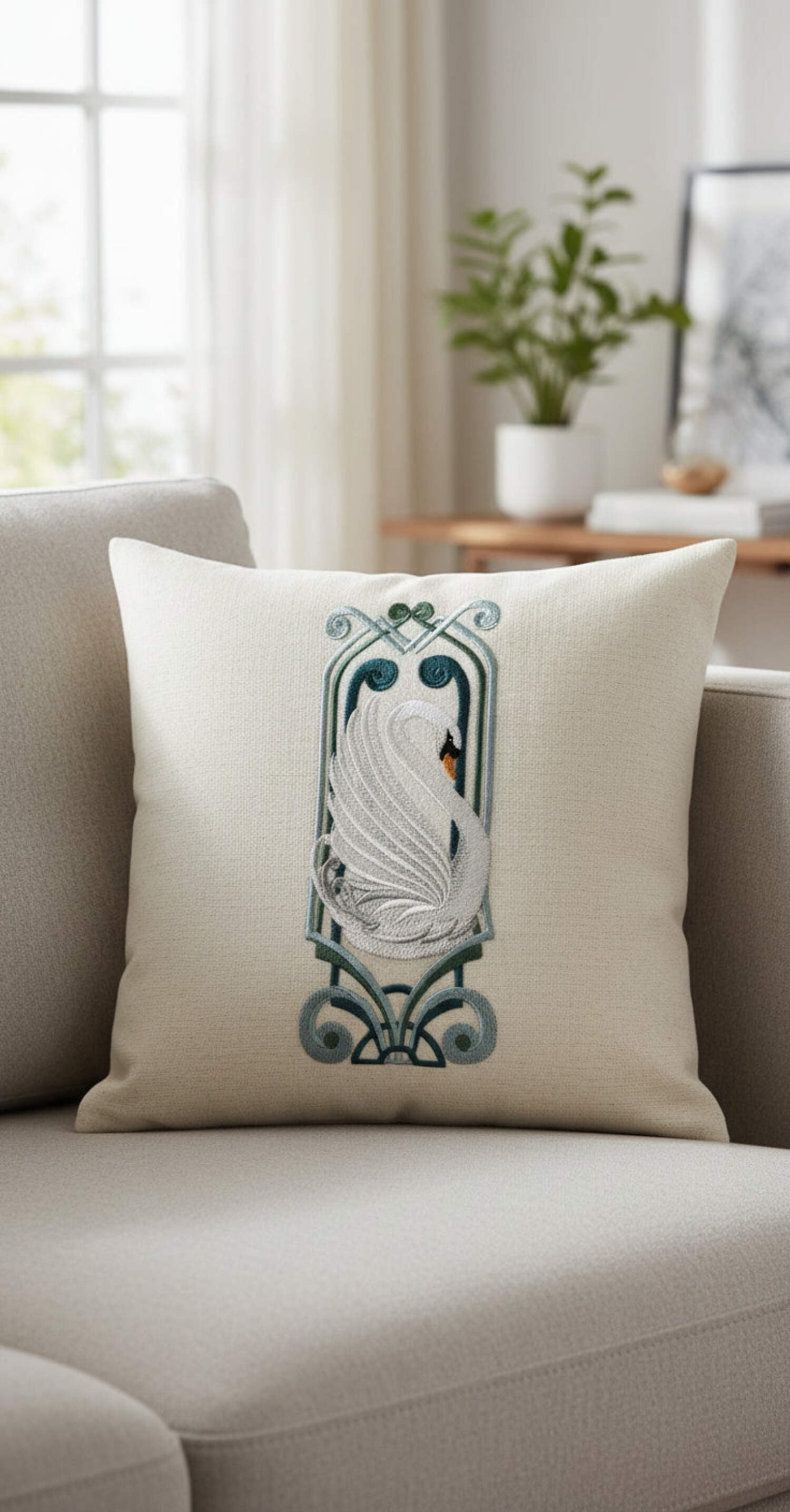 Beyond Vision Custom Bird Art Deco Swan Embroidery Iron On/Sew Patch (3.74" x 9.41")