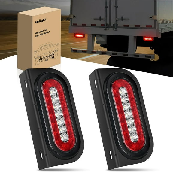 Nilight 6Inch Oval Trailer Tail Light 2PCS Red Brake Stop Turn Light White Reverse Back Up Lights with Flush Mount Grommets Plugs Mounting Brackets for RV Truck Trailer Luggage Rack