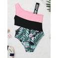 thumbnail image 6 of Sholeno Girls One Piece Bathing Suit Colorblock One Shoulder Swimsuits Summer Beach Sport Swimwear Pink Lily 14, 6 of 6