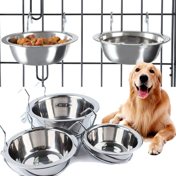 Visland Removable Stainless Steel Hanging Pet Food Bowls for Dogs Cats Cage, Kennel, Crate Feeder Dishes