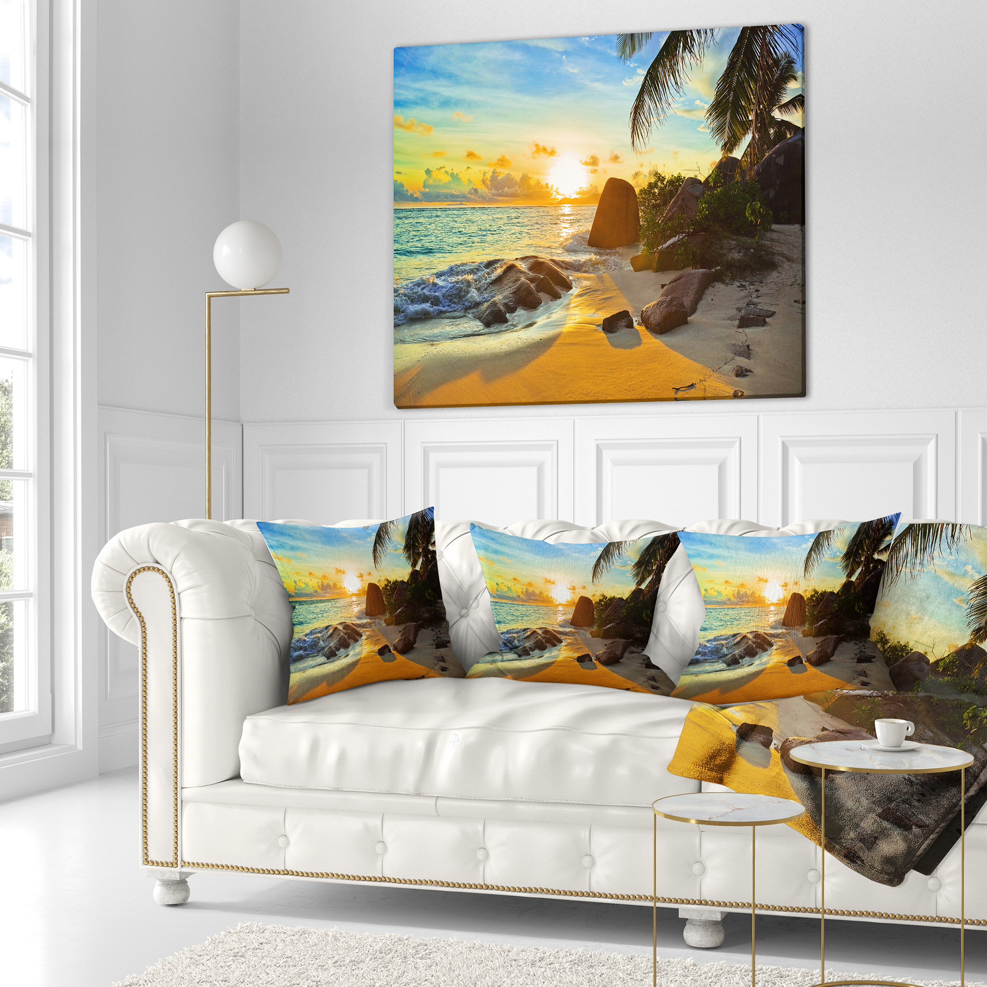 Designart Sunset in Tropical Beach - Landscape Photography Throw Pillow - 18x18