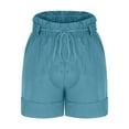 thumbnail image 5 of DDAPJ pyju Beach Shorts for Women Drawstring Elastic Waist Comfy Lounge Short Breathable Linen Summer Shorts with Pockets Blue M, 5 of 7