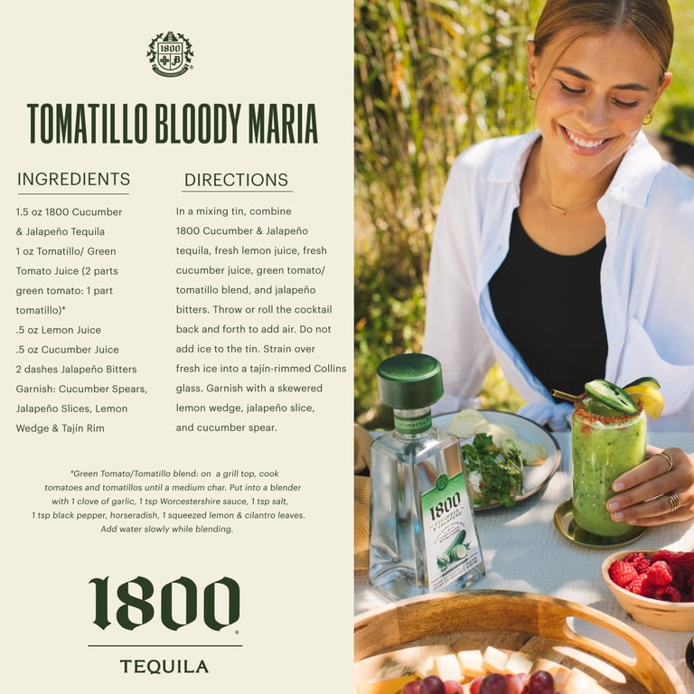 1800 Cucumber & Jalapeño Tequila, 750 ml Glass Bottle, 35% ABV
