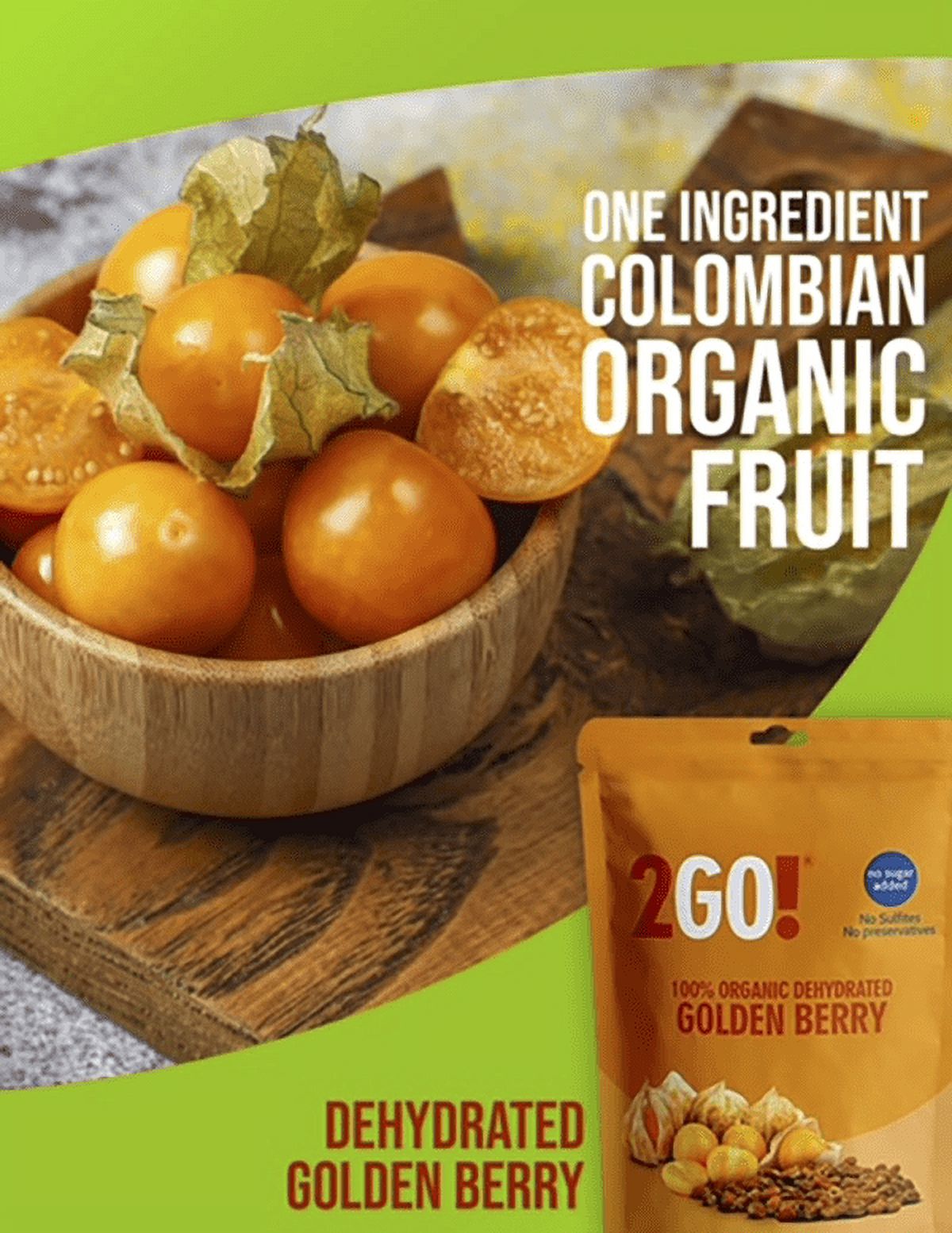 2GO!® Organic Dried Golden Berries - Pack of 4 units- 1.76 oz each