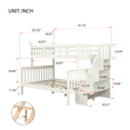 thumbnail image 4 of SESSLIFE Wood Bunk Bed with Staircase, White Twin Over Full Bunk Beds, Bunk Bed with Storage Shelves and Full Length Guardrail, No Box Spring Required, TE1338, 4 of 10