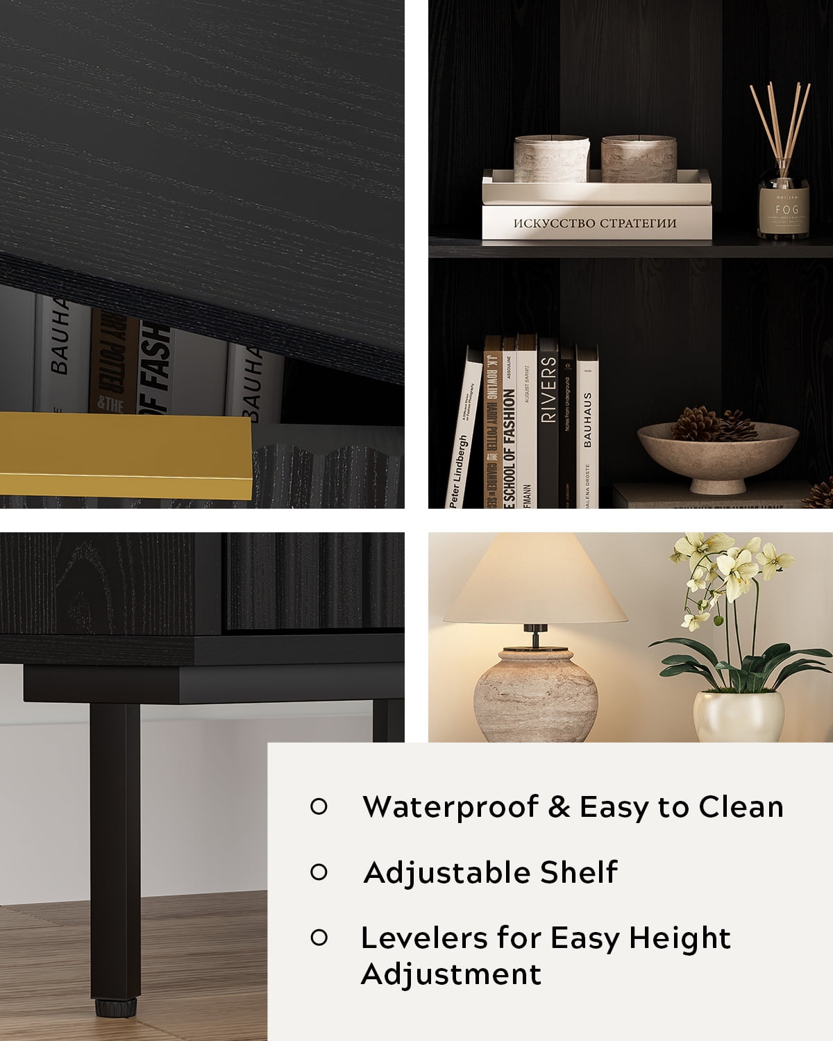 Joyyskill Modern Corner Cabinet, Fluted Small Floor Storage Cabinet with Adjustable Shelf, Freestanding Narrow Organizer for Living Room, Black