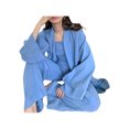 thumbnail image 3 of VISgogo Conjuntos de pijamas para mujer, cárdigan de manga larga de color sólido con cinturón + conjunto de pantalones largos elásticos de cintura alta VISgogo  moda, 3 of 6