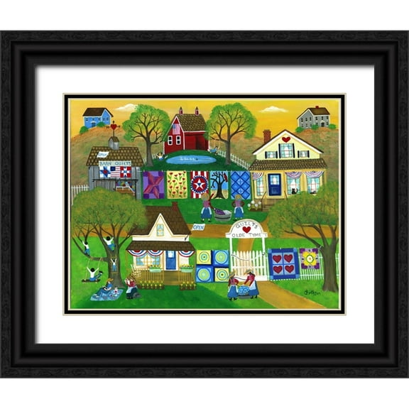 Bartley, Cheryl 14x12 Black Ornate Wood Framed with Double Matting Museum Art Print Titled - Old Tyme Barn Folk Art Quilts