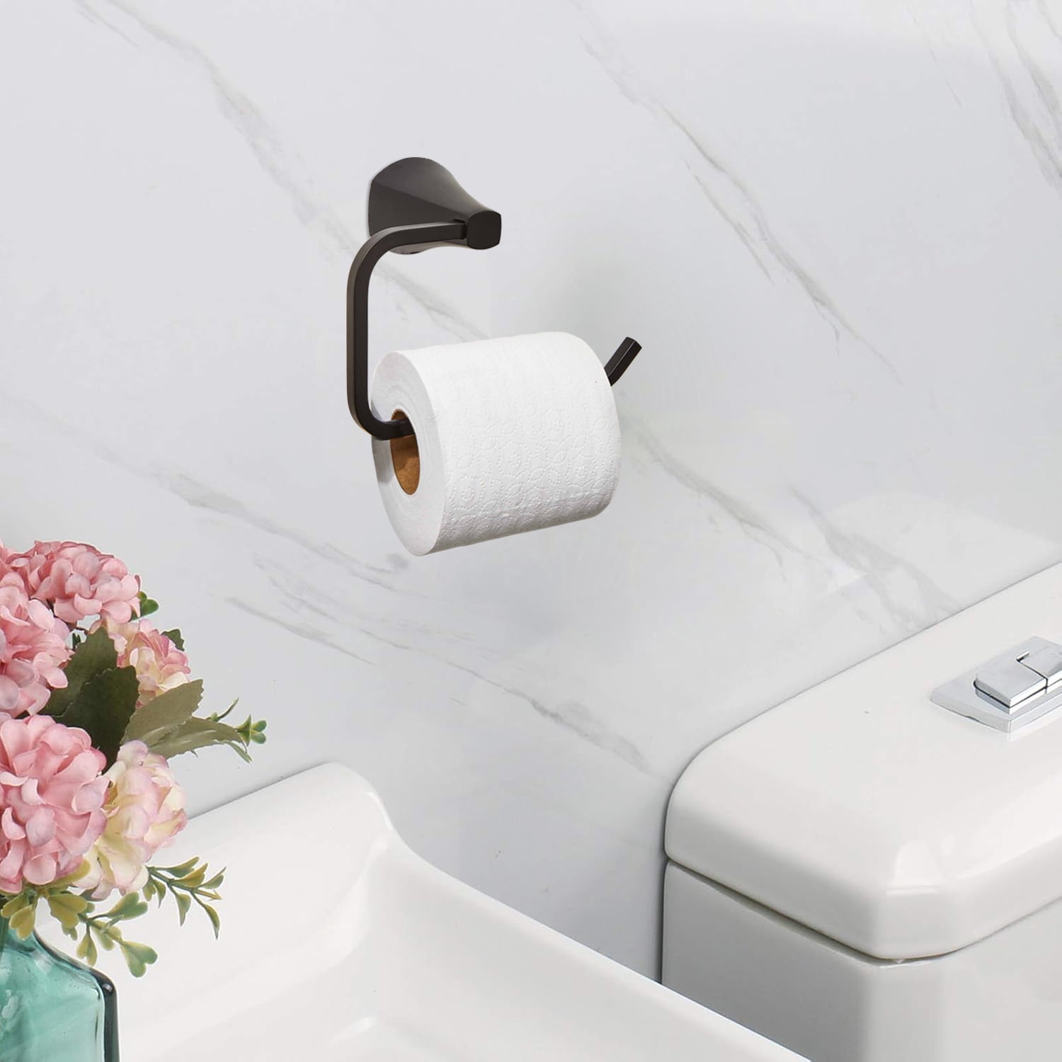 Better Homes & Gardens Simple Flare Style Wall Mount Toilet Paper Holder in Matte Black Finish