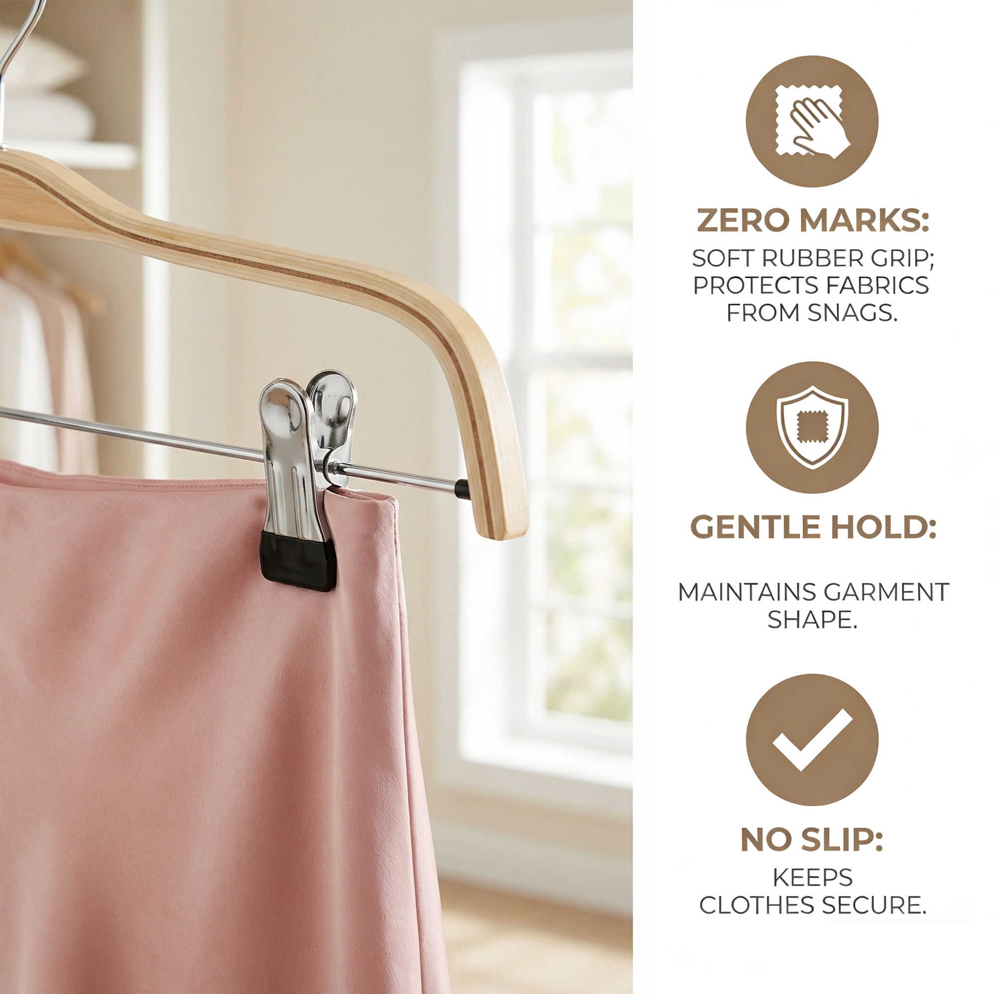 Unique Bargains 2 Pcs Wood Non-Slip Great Hangers with Clips for Closet Natural 14.6inch