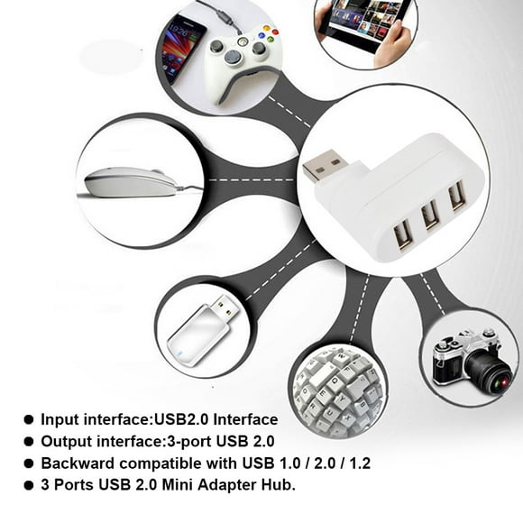 Diseño Delgado, Tamaño Mini, Concentrador Adaptador De 3 Puertos USB 2.0 Para PC, Portátil Y Portátil