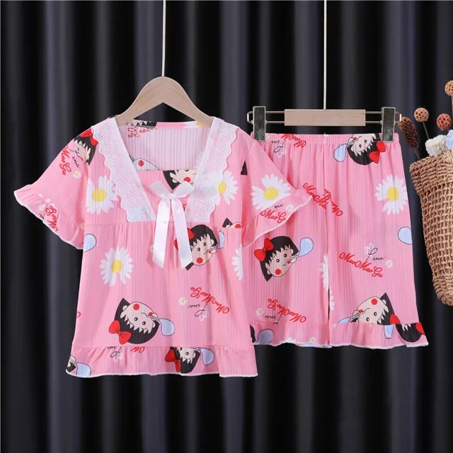 Conjunto de pijama de manga corta con lazo para niños, ropa de casa de dibujos animados, My Melody, Cinnamoroll, serie Sanrios, verano, dos piezas, regalos